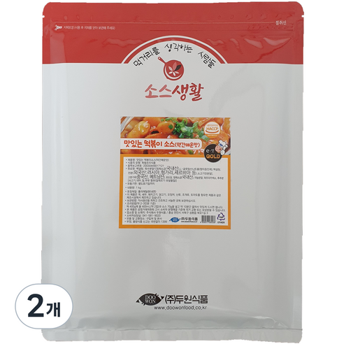 두원식품 맛있는 떡볶이 소스 분말 약간매운맛, 1kg, 2개