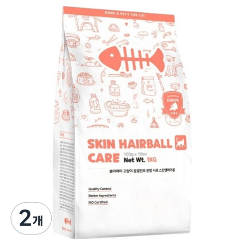 본아페티 고양이 동결건조 분말 기능성 키블 사료, 헤어볼, 1kg, 2개