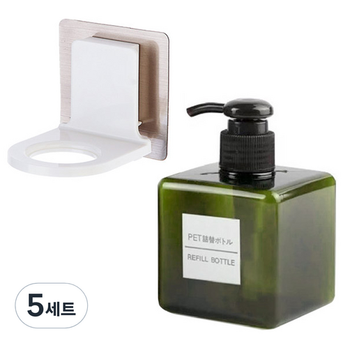 모나코올리브 호텔식 샴푸 린스 디스펜서 250ml + 무타공 샴푸홀더 세트, 딥그린(디스펜서), 5세트