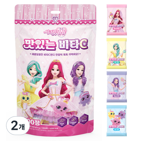 아텍스 시크릿쥬쥬 맛있는 비타C, 1.1kg, 2개, 혼합맛(딸기향/복숭아향)