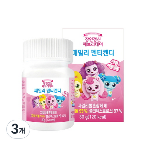 장인정신에브리데이 유아용 자이리톨 캐치티니핑 덴티캔디 30g, 딸기맛, 3개