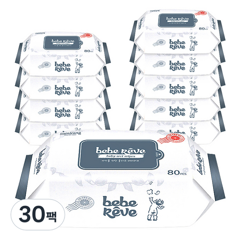 소미랑 베베러브 물티슈 리필형, 80매, 30팩