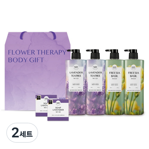 해피바스 플라워테라피 바디 3종 x 2p 선물세트 + 쇼핑백, 2세트