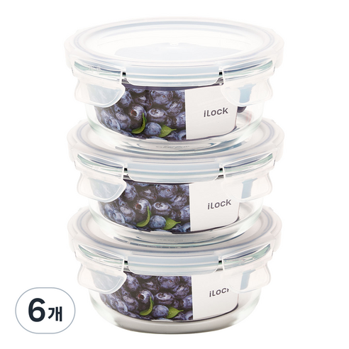 수퍼오븐글라스 내열유리 원형 밀폐용기 퍼플, 6개, 640ml