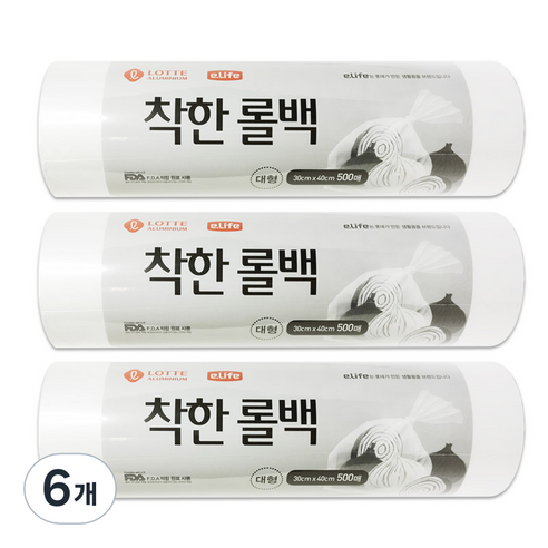 롯데이라이프 착한 롤백 30 x 40 cm 500매, 대(L), 500매입, 6개