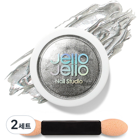 젤로젤로 젤네일 아트 엣지빔 미러 파우더 글리터 + 브러쉬 세트, 2세트, JP05 퓨어실버(글리터)