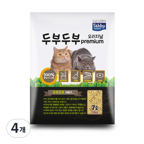 테비토퍼 두부두부 고양이 모래 오리지날, 7L, 4개
