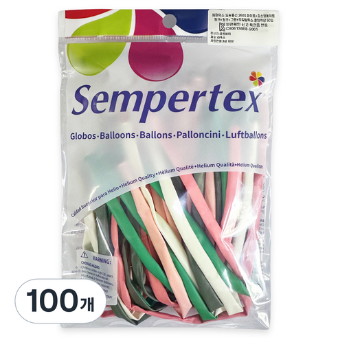 셈퍼텍스 요술풍선 260S, 랜덤발송(화이트, 파스텔메이트 핑크, 핑크, 그린, 유칼립투스), 100개