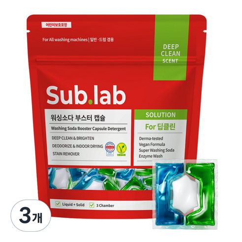 자우버 서브랩 워싱소다 부스터 캡슐세제, 30개입, 3개