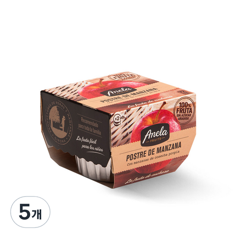 아넬라 생과일 프리미엄 디저트 과일퓨레 2p, 사과, 200g, 5개