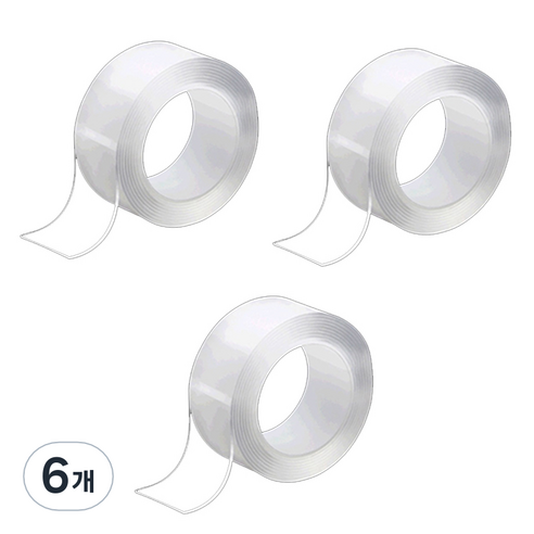 블루카이 실리콘 양면 테이프 1mm x 3cm x 3m, 6개, 투명