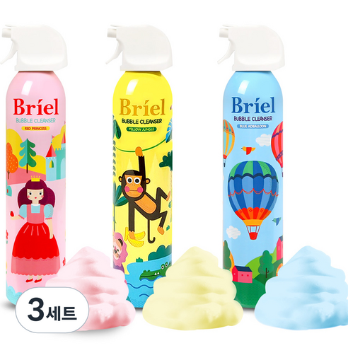 브리엘 버블 클렌저 레드 프린세스 딸기향 300ml + 블루 애드벌룬 풍선껌향 300ml + 옐로우 정글 바나나향 300ml 세트, 3세트