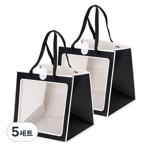 인디케이 투명창 선물쇼핑백 대 2p + 스티커 2p 세트, 블랙, 5세트