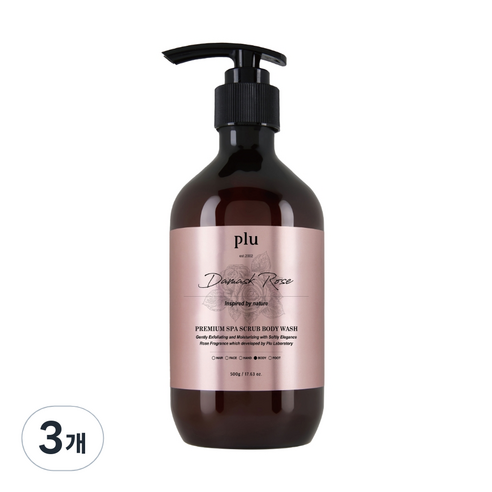 플루 퍼퓸드 스파 스크럽 바디워시 다마스크로즈, 3개, 500g
