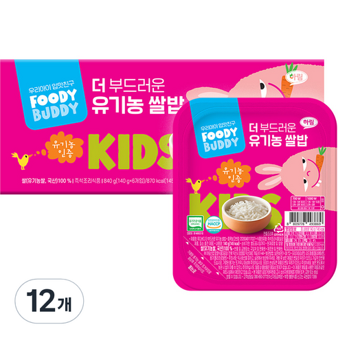 푸디버디 더 부드러운 유기농 쌀밥 3p, 더 부드러운 식감, 140g, 12개