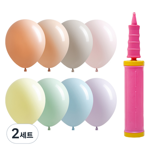 조이파티 조이벌룬 파스텔 풍선 25cm 100p + 손펌프 세트, 풍선(랜덤발송), 손펌프(핑크), 2세트