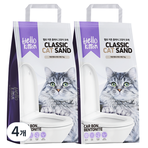헬로키튼 고양이 응고형 카본 벤토나이트 모래, 7kg, 4개, 무향
