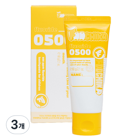 티드 푸치카 에프 500 저불소 500ppm 어린이 치약 6~24개월, 60g, 3개