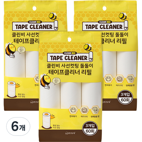 네이쳐리빙 클린비 사선컷팅 돌돌이 테이프클리너 리필 16cm 3p, 6개