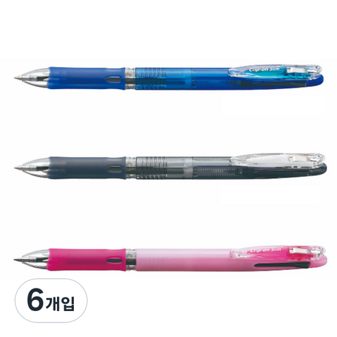 제브라 클립온 슬림 3색 볼펜 B3A5 0.7mm, 블루, 블랙, 파스텔핑크, 6개입