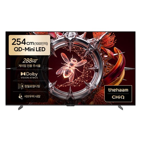 더함 CHiQ 4K UHD QD Mini LED 288Hz 돌비 AI 구글 5.0 스마트 TV, 254cm(100인치), UA101MINILED M10T, 벽걸이형, 방문설치