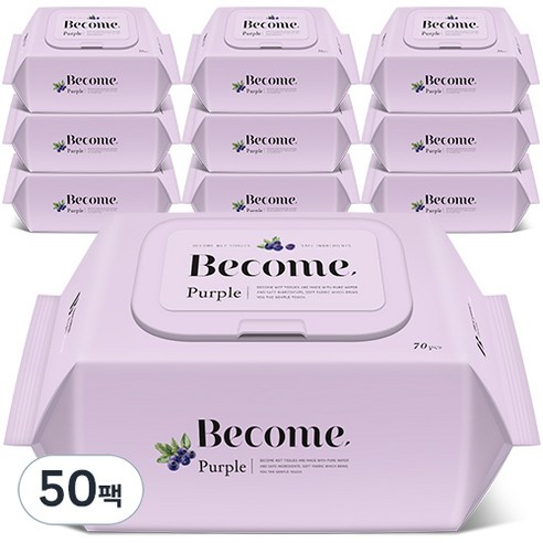 비컴 퍼플 물티슈 캡형, 55g, 70매, 50개