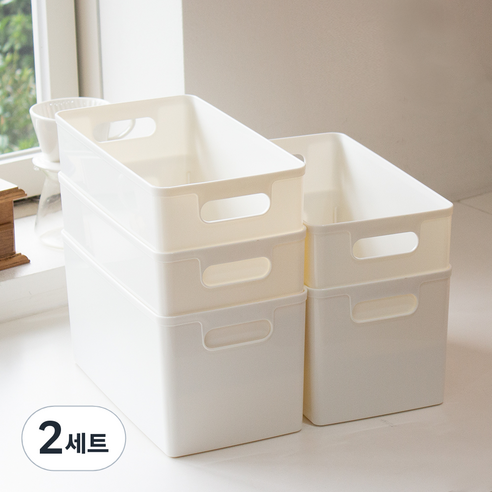 아임홈리빙 ZINI 심플 바스켓 세트, 화이트, 2호(160 x 300 x 150 mm), 2세트