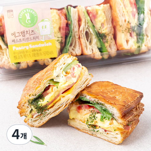 그린래빗 에그 햄 치즈 페스트리 샌드위치C, 165g, 4개