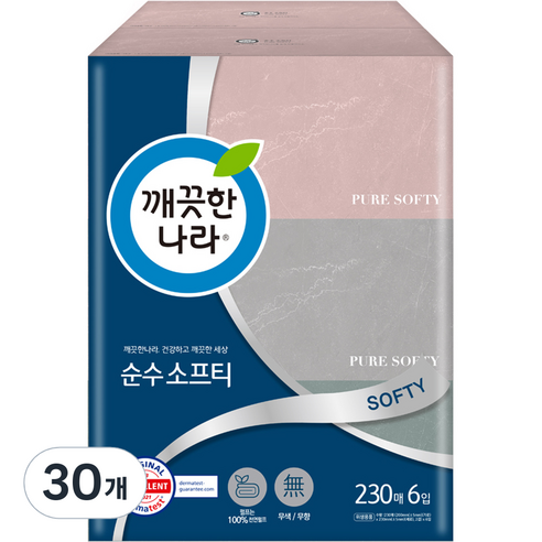 깨끗한나라 순수 소프티 미용티슈 230매, 230매입, 30개