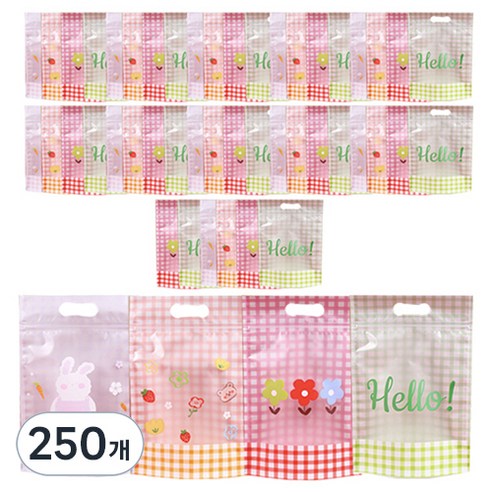 미미파티 감성 귀여운 구디백 손잡이 지퍼백 포장 봉투, 컬러체크, 250개