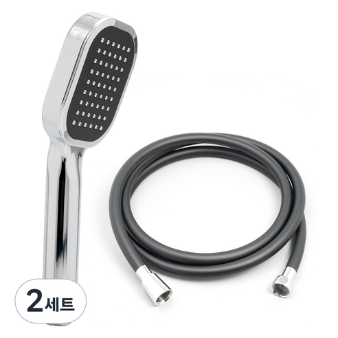 제일바스 사각 샤워헤드 + PVC 2m 줄 세트, 2개, 블랙(헤드)+블랙(줄)