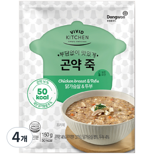 비비드키친 곤약죽 닭가슴살 & 두부, 150g, 4개