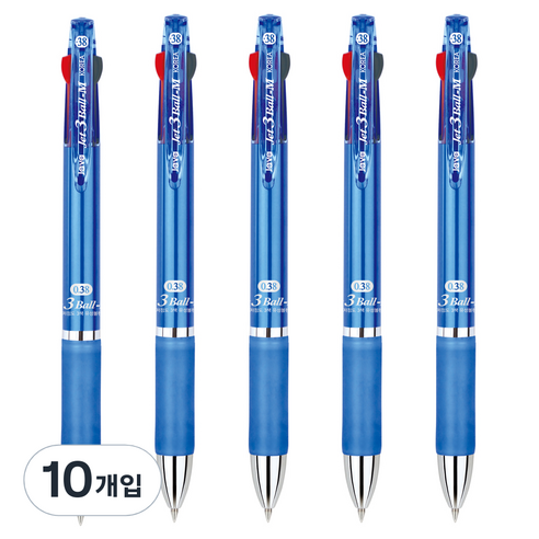 자바펜 제트3볼 M 멀티펜 0.38mm, 블루, 10개