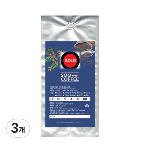 SOO커피 EXPRESS GOLD, 홀빈(분쇄안함), 200g, 3개