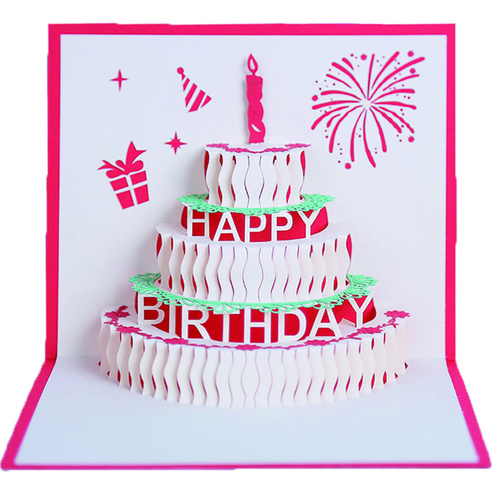 메이크포 생일 축하 케이크 모양 3D 편지지, 골드, 1개
