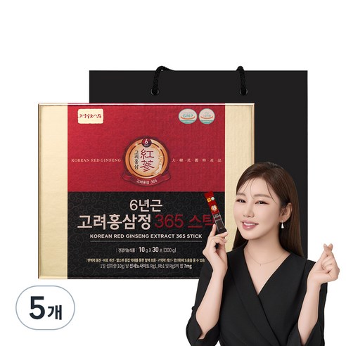 정원삼 6년근 고려홍삼정 365 스틱 선물세트 + 쇼핑백, 300g, 5개
