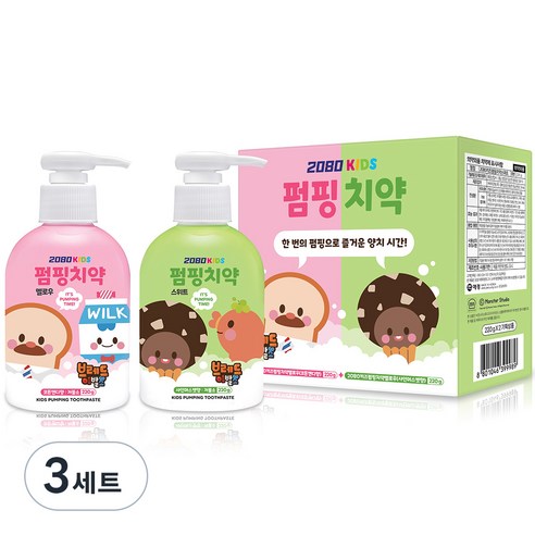 2080 키즈 펌핑치약 멜로우 코튼캔디향 + 스위트 샤인머스켓향, 220g, 3세트
