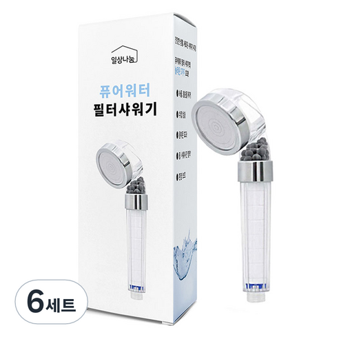 일상나눔 퓨어워터 필터 샤워기 헤드 + 필터 세트, 6개, 혼합색상