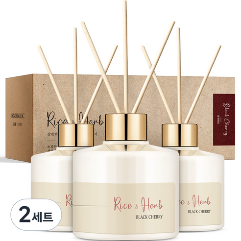 살림백서 라이스 앤 허브 디퓨저 200ml x 3p + 섬유 리드스틱 x 15p 세트, 블랙체리, 2세트