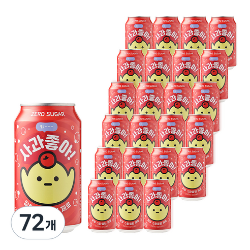 인아웃 사과좋아 말랑 스파클링 제로, 340ml, 72개