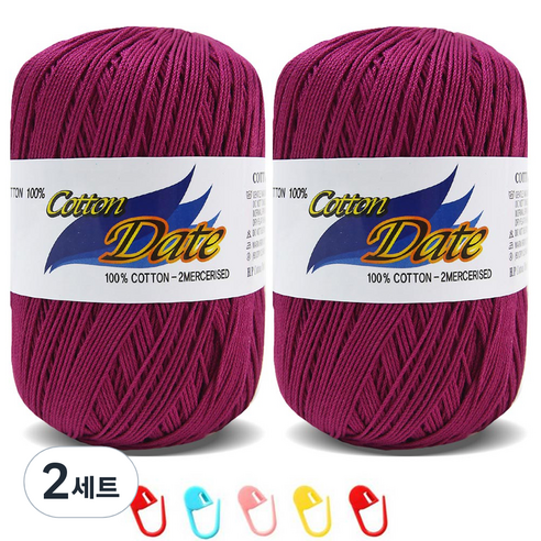 니뜨 코튼데이트 뜨개실 75g 2p + 단수링 5p 세트, 420 자주색, 2세트