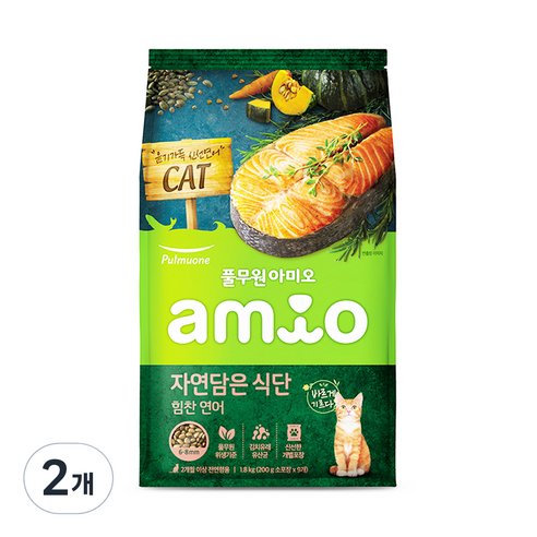 풀무원아미오 2개월 이상 전연령 자연담은 식단 고양이 건식사료, 연어, 1.8kg, 2개