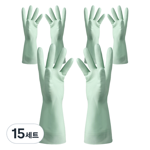 모나홈 예쁘고 편리한 다용도 라텍스 고무장갑 양손착용 세트, 페일그린, 중(M), 15세트