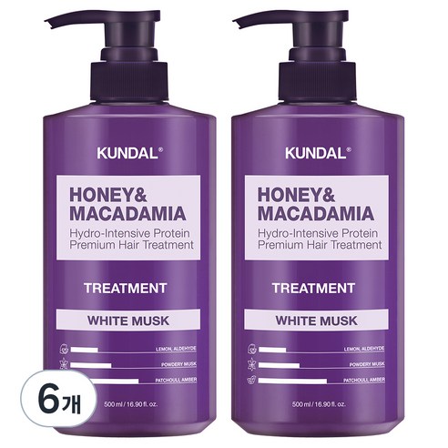 쿤달 허니 앤 마카다미아 헤어 트리트먼트 화이트머스크향, 500ml, 6개