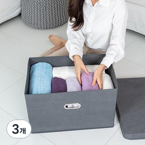 레토 접이식 패브릭 리빙 정리함 수납박스, 그레이, 54L, 3개