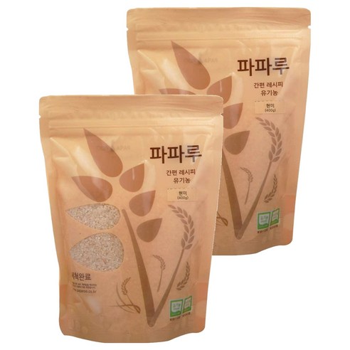 파파루 간편레시피 유기농 쌀가루 현미 중간입자 이유식 중기, 400g, 2개