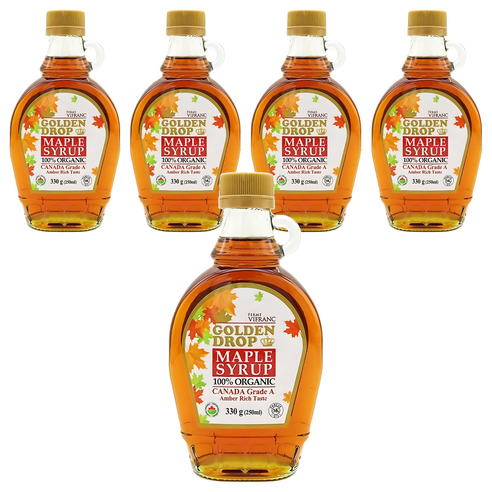 골든드롭 100% 유기농 메이플 시럽 캐나다 A등급 앰버리치, 250ml, 5개
