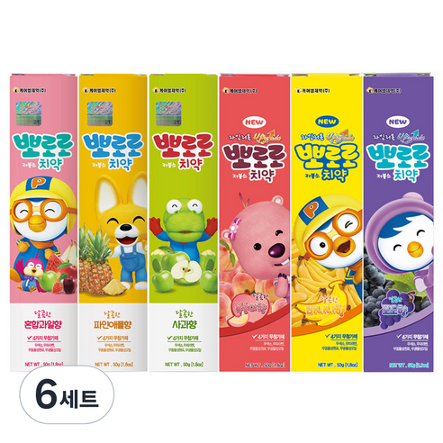 뽀로로 저불소 치약 6종 세트, 50g, 6세트