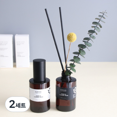 모리앤 피노브라운 디퓨저 120ml + 섬유향수 120ml 세트, No 2 스웨이드 앤 런더리 머스크, 2세트