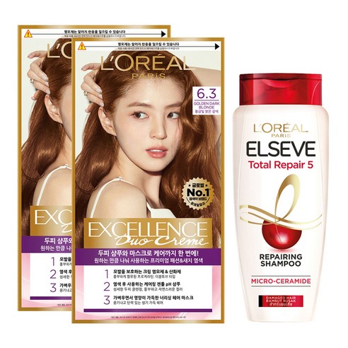 로레알파리 엑셀랑스 듀오크림 염색제 6.3호 2p + 샴푸 155ml 기획세트, 1세트